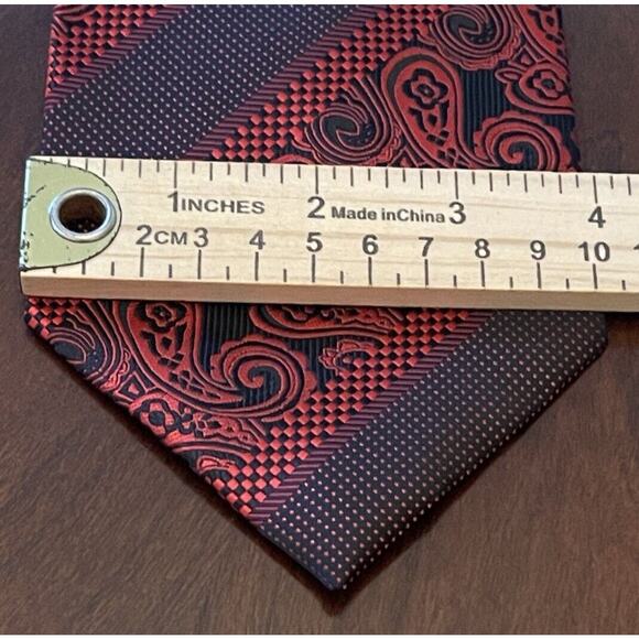 Milano Moda Red Black Hand Made 100% Polyester Men’s Neck Tie Made In China - Picture 4 of 9